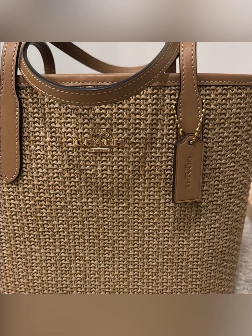 Coach Small City Straw Tote
